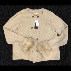 NWT - Merino/Cashmere Cardigan/Coat with Fur Cuffs